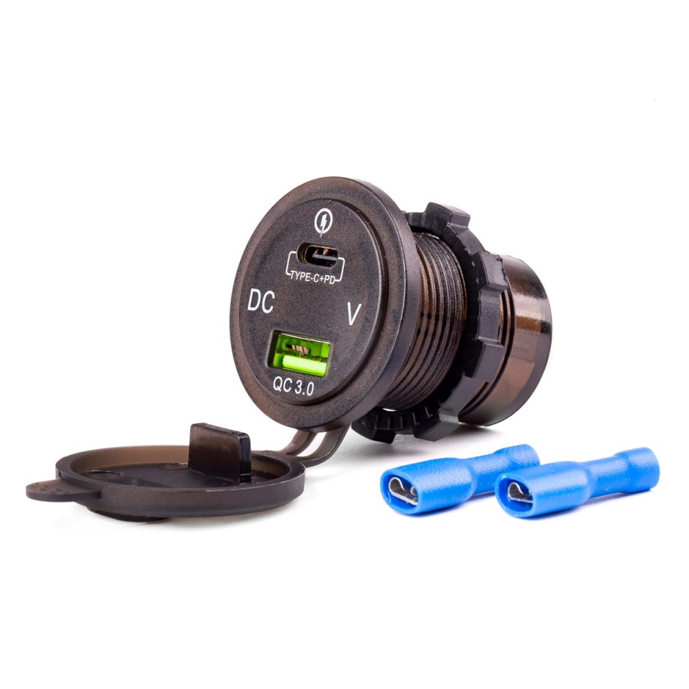 LAMPA ΠΡΙΖΑ ΦΟΡΤΙΣΗΣ ΜΕ 2 ΘΥΡΕΣ USB + TYPE C ΚΑΙ ΨΗΦΙΑΚΟ ΒΟΛΤΟΜΕΤΡΟ ΜΕ ΚΑΠΑΚΙ ΜΑΥΡΗ 12/24V 5-12V 3.0A QUICK CHARGER MOD-07