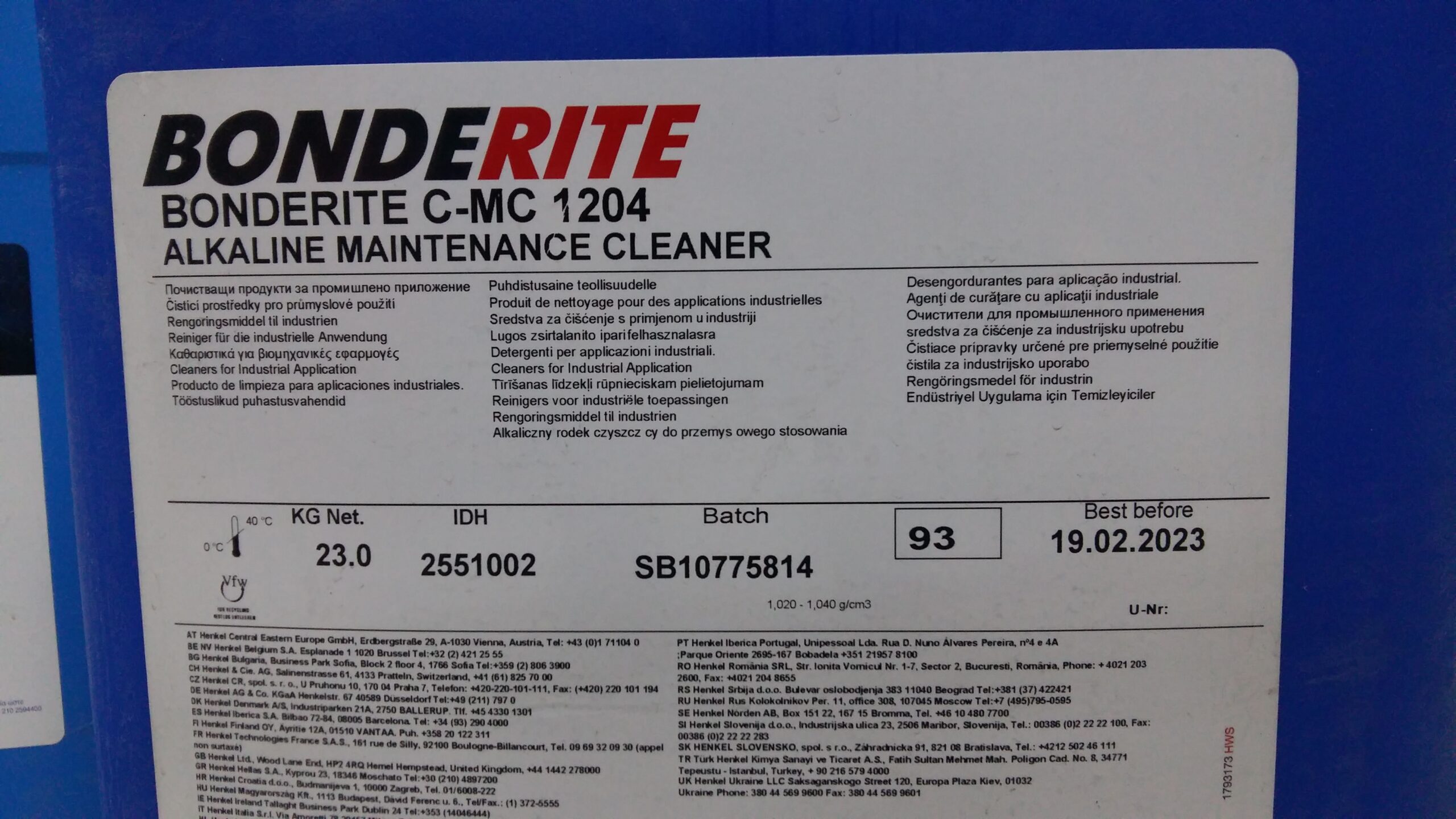 HENGEL BONDERITE C-MC1204 JC 23Kg (ALKALINE MAINTENCE CLEANER)Χωρίς διαλύτες για πλυντηριο ανταλλακτικων