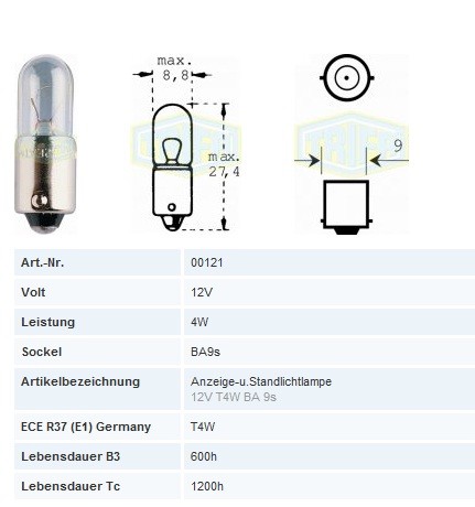 ΛΑΜΠΑ 12V 4W ΕΛΙΑ  BA9s (Υ: 27,4 )